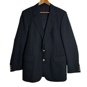 English Manor Men's Wool Blazer Sport Coat 42L Navy Blue Single Breasted Vtg EUC